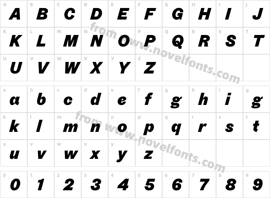 Touvlo Black ItalicCharacter Map