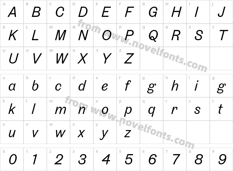 Touvlo ItalicCharacter Map