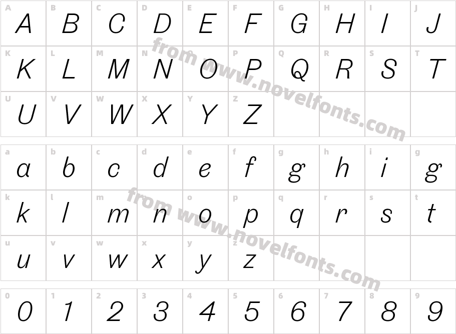Touvlo Light ItalicCharacter Map