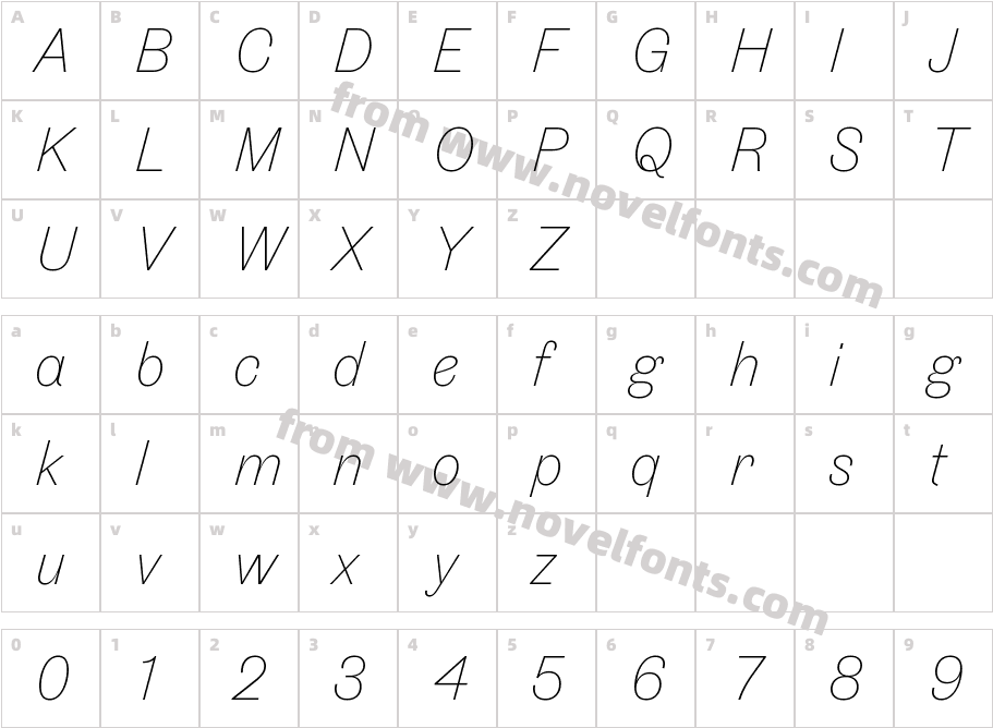 Touvlo Thin ItalicCharacter Map