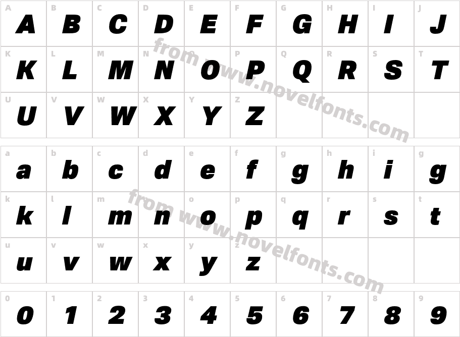 Trada Sans Black ItalicCharacter Map