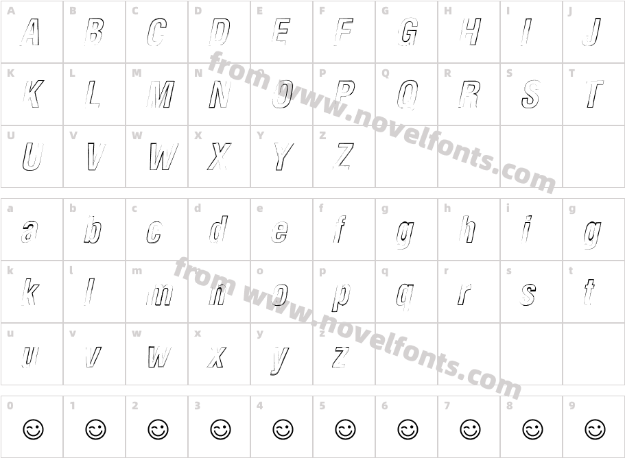 Newside FP Outline ItalicCharacter Map