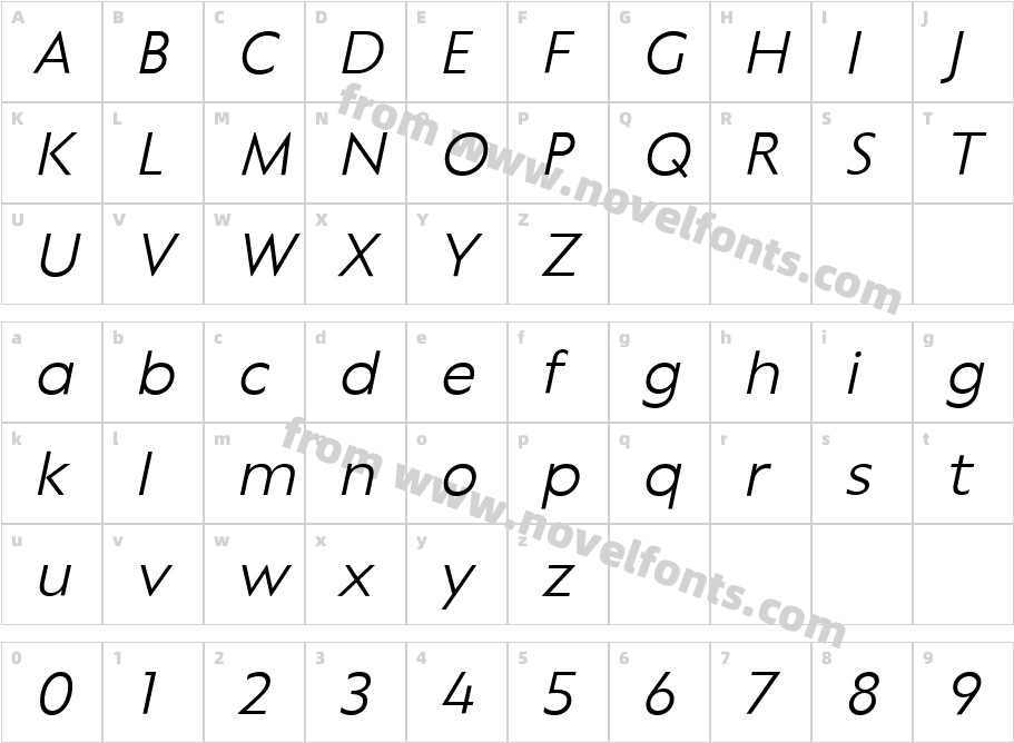 Trinidad Neue Regular ObliqueCharacter Map