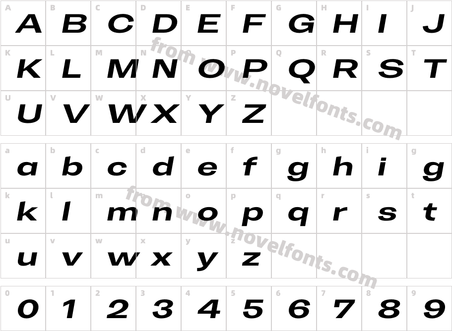 Trivia Gothic X2 Exp Bold ItalicCharacter Map