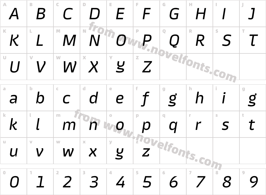 Twogether Sans Light ItalicCharacter Map