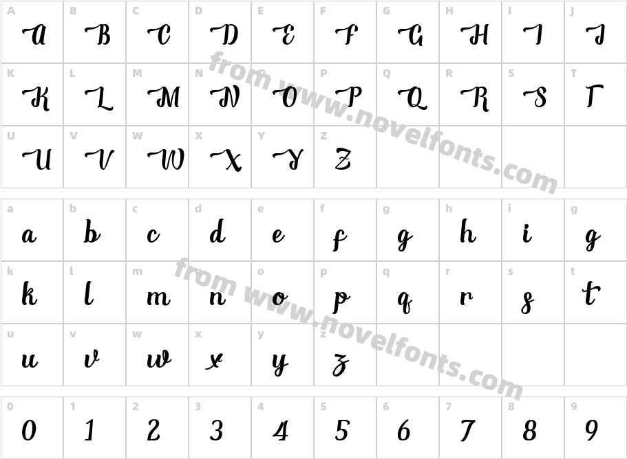 Tynabella Script RegularCharacter Map