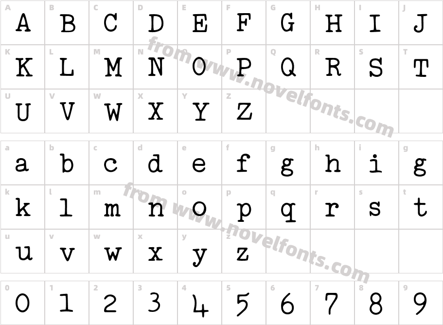 Typewriter RegularCharacter Map