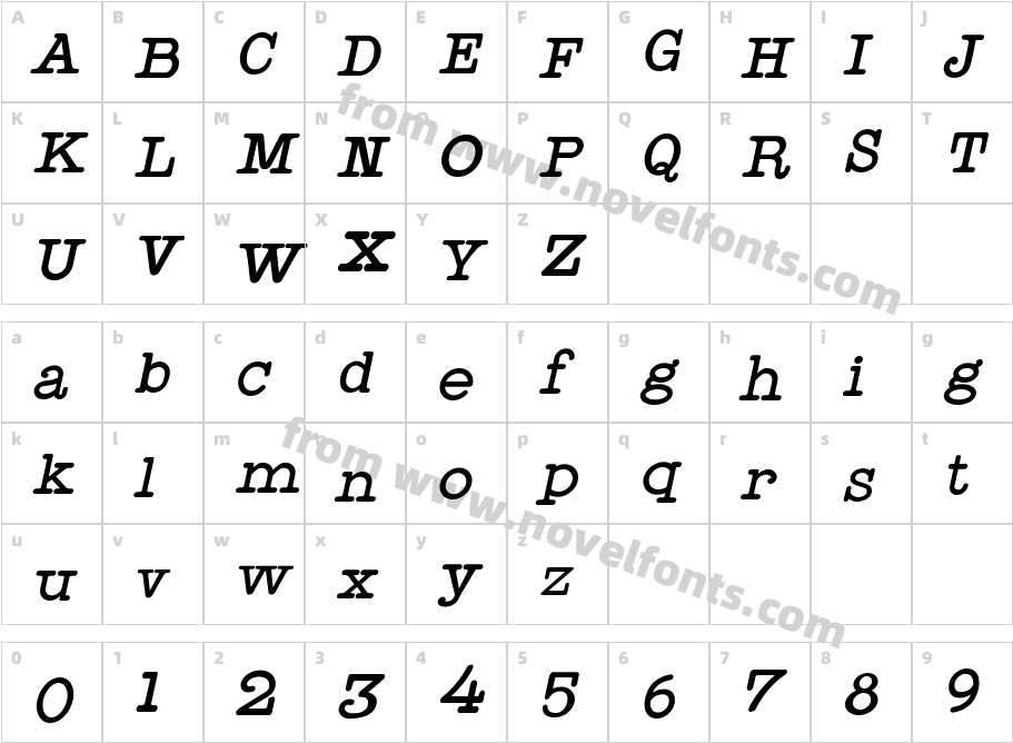 Typewriter Style ItalicCharacter Map
