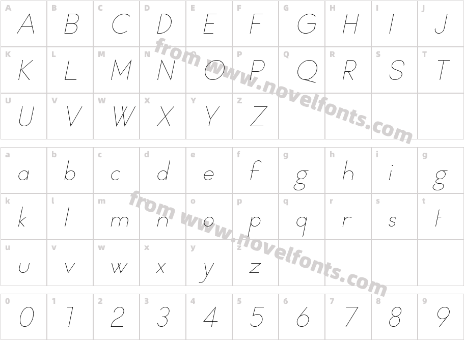 Typo Formal Light Demo ItalicCharacter Map