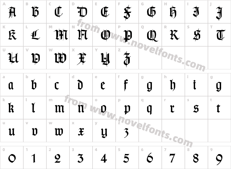 Typographer Gotisch SchmuckCharacter Map