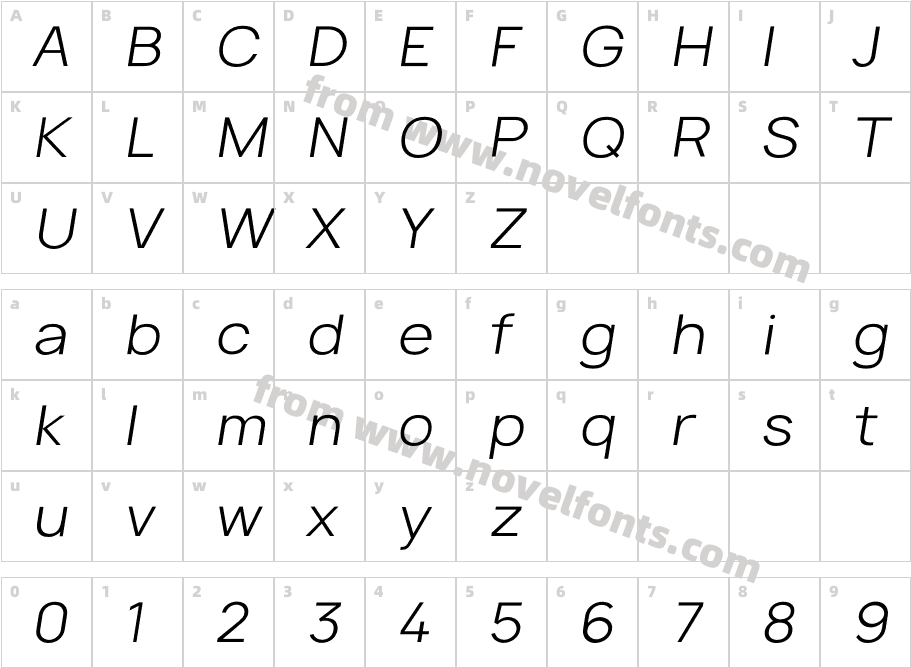 Tyros Pro Light ItalicCharacter Map