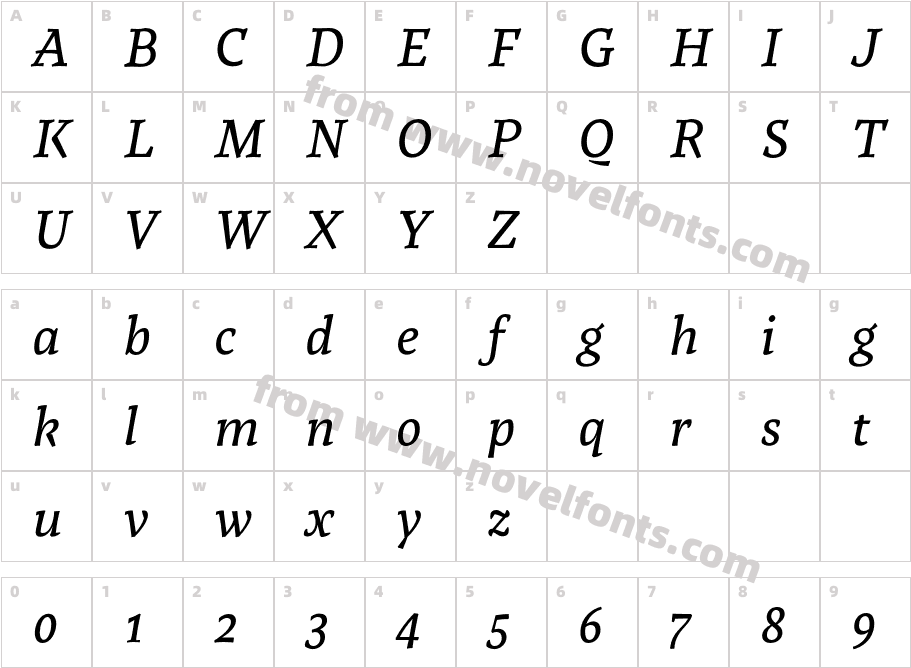 Tzimmes Medium ItalicCharacter Map