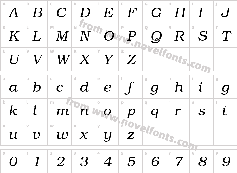 URW Bookman Light ItalicCharacter Map