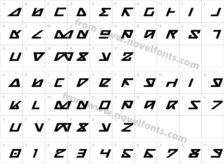 Nick Turbo Bold Expanded ItalicCharacter Map