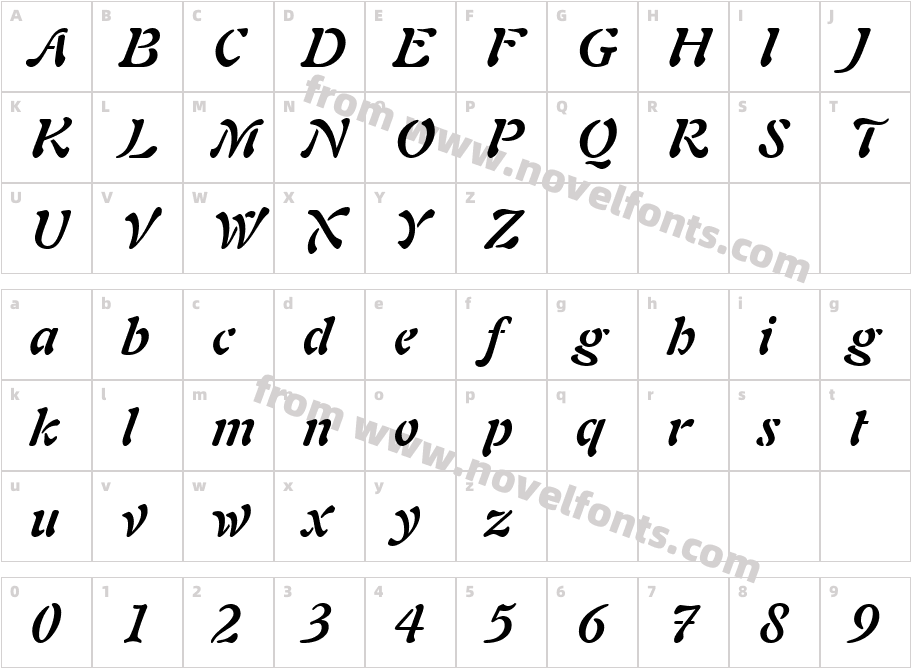 UVN Mang Cau Bold ItalicCharacter Map
