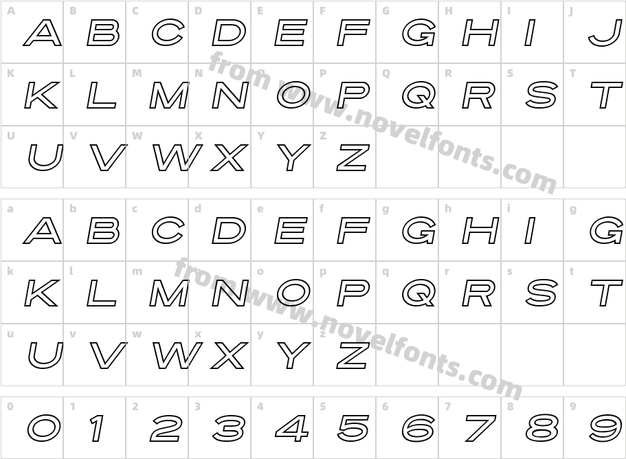 Ultra System Sans Line One ItalicCharacter Map