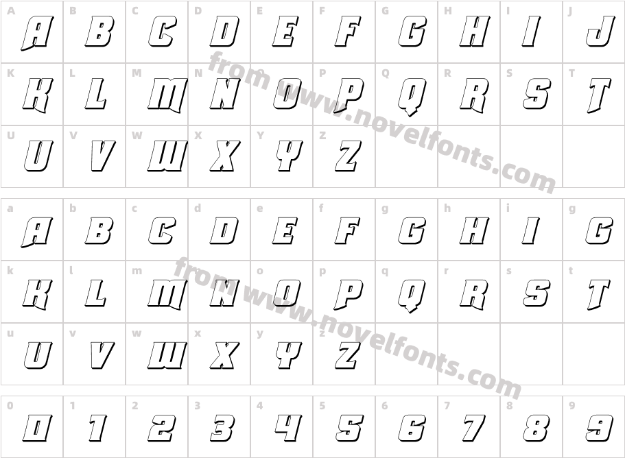 Union Gray 3D ItalicCharacter Map