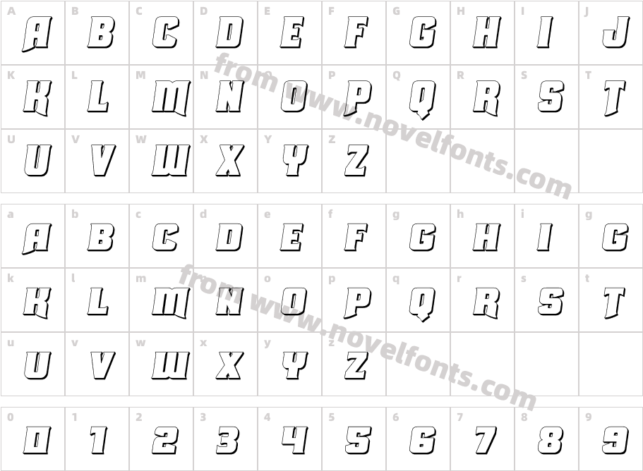 Union Gray 3D Semi ItalicCharacter Map