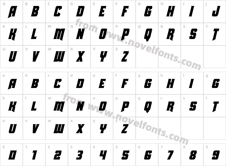 Union Gray Condensed ItalicCharacter Map