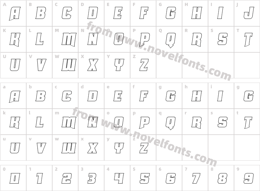 Union Gray Outline Semi ItalicCharacter Map