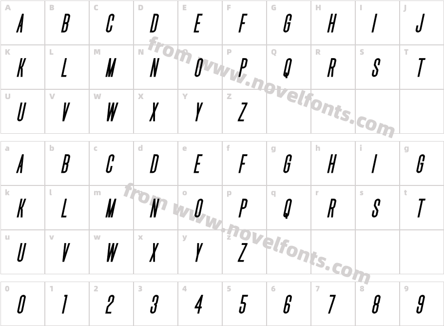 Uniser Bod ItalicCharacter Map