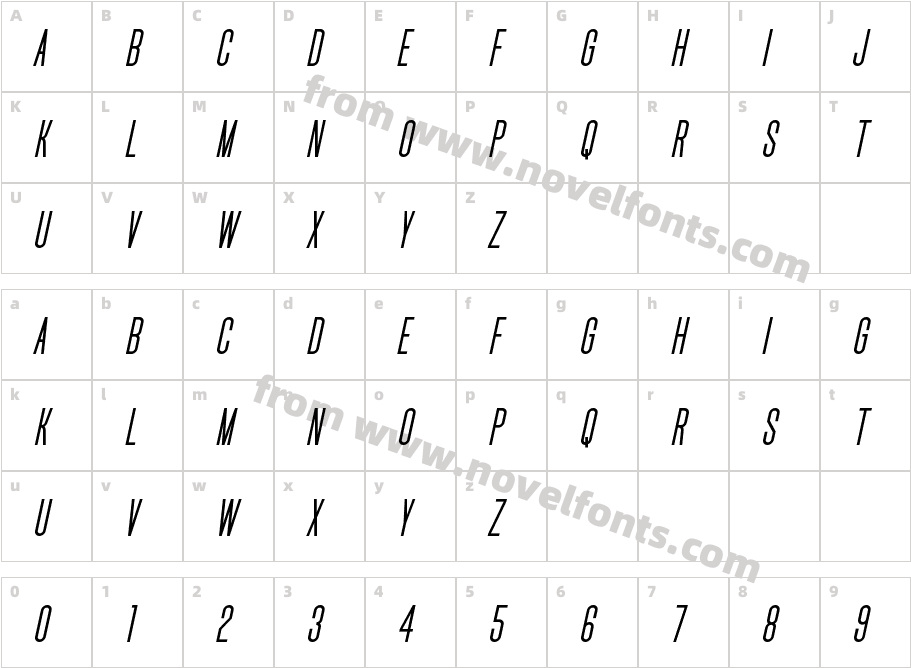 Uniser ItalicCharacter Map