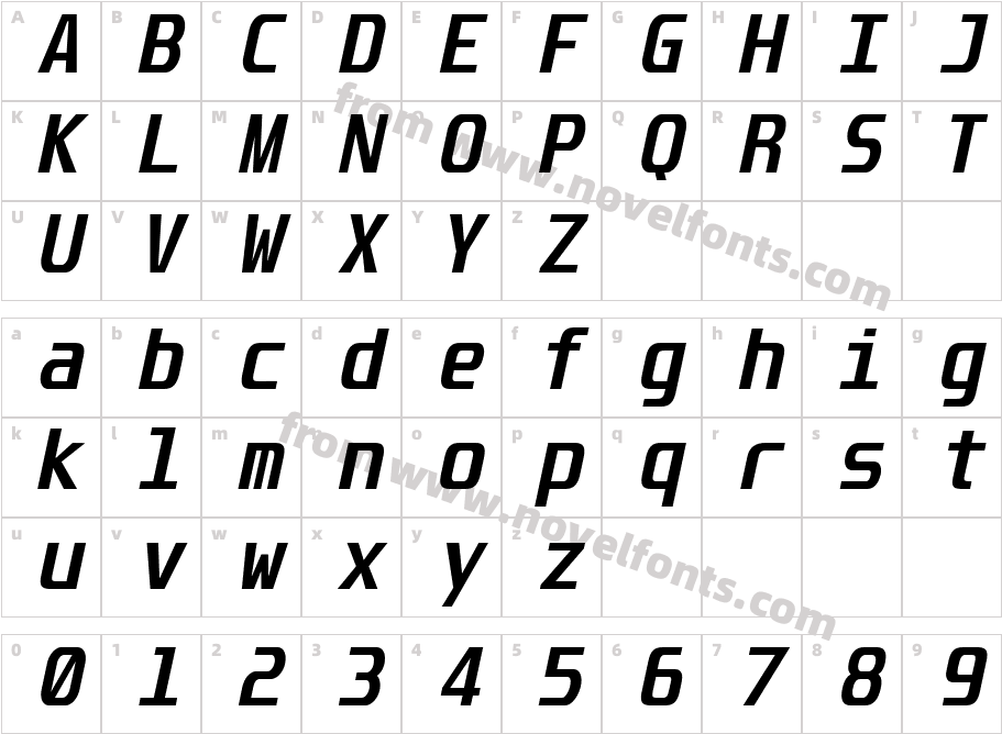 Unispace Bold ItalicCharacter Map