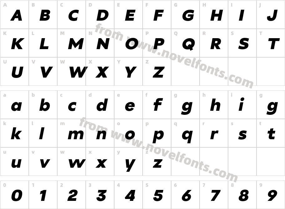 Unitea Sans Black ItalicCharacter Map