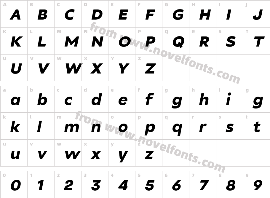Unitea Sans Extra Bold ItalicCharacter Map