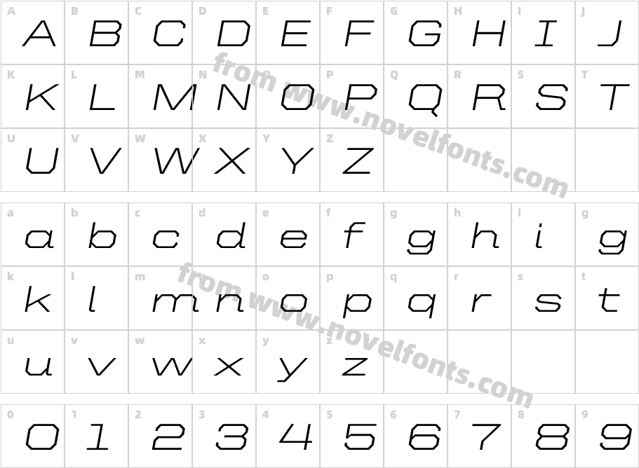 United Italic Ext LightCharacter Map