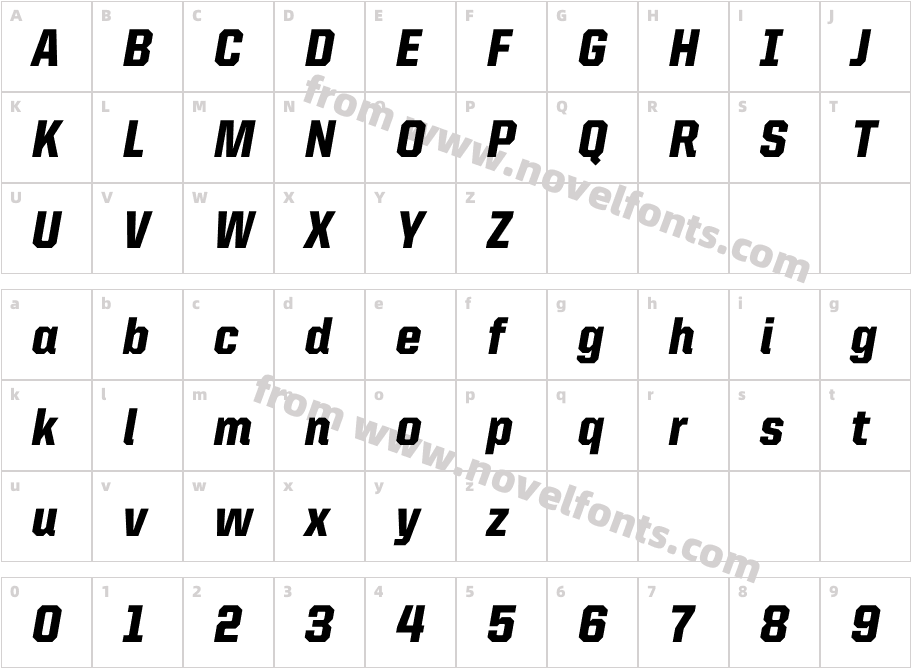 United Italic Semi Cond BlackCharacter Map