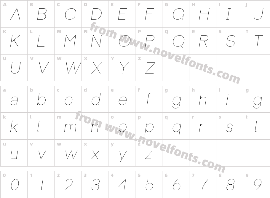 Univa Nova Hairline ItalicCharacter Map