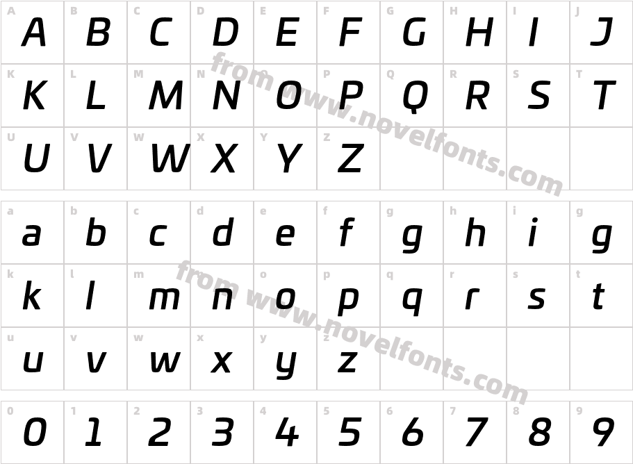 Univia Pro Medium ItalicCharacter Map