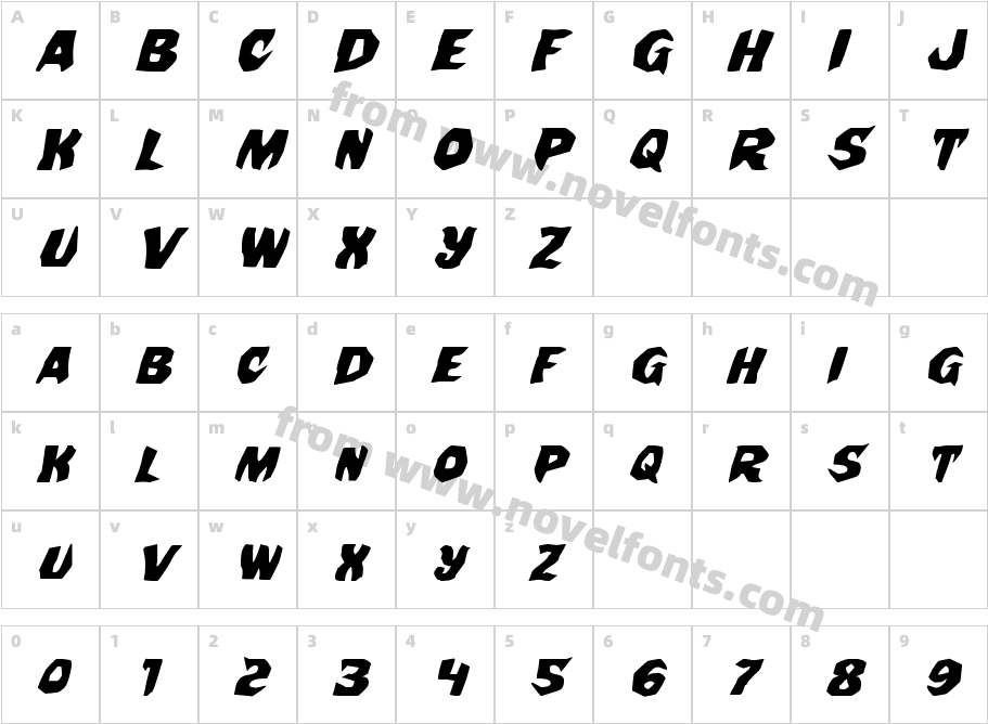 Nightchilde Expanded ItalicCharacter Map