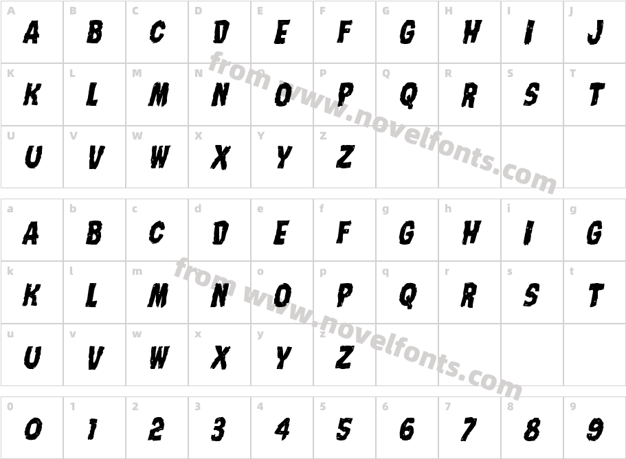 Nightmare Alley Staggered ItalicCharacter Map