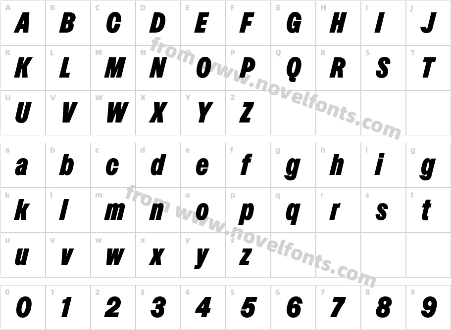 VC Nudge Trial Black ItalicCharacter Map