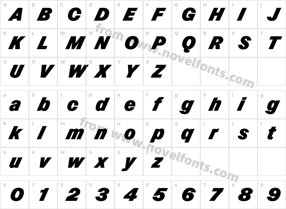 VC Nudge Trial Normal Black Very ItalicCharacter Map