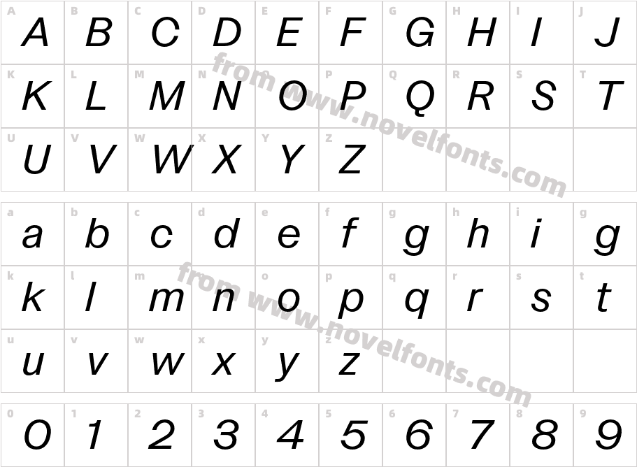 VC Nudge Trial Normal Regular ItalicCharacter Map