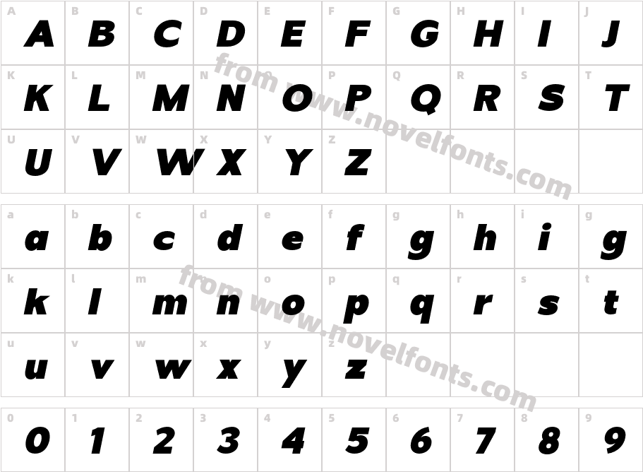 VERSATILE Black ItalicCharacter Map