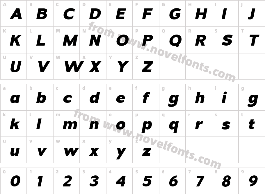 VERSATILE Extra Bold ItalicCharacter Map