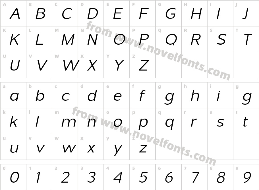 VERSATILE Light ItalicCharacter Map