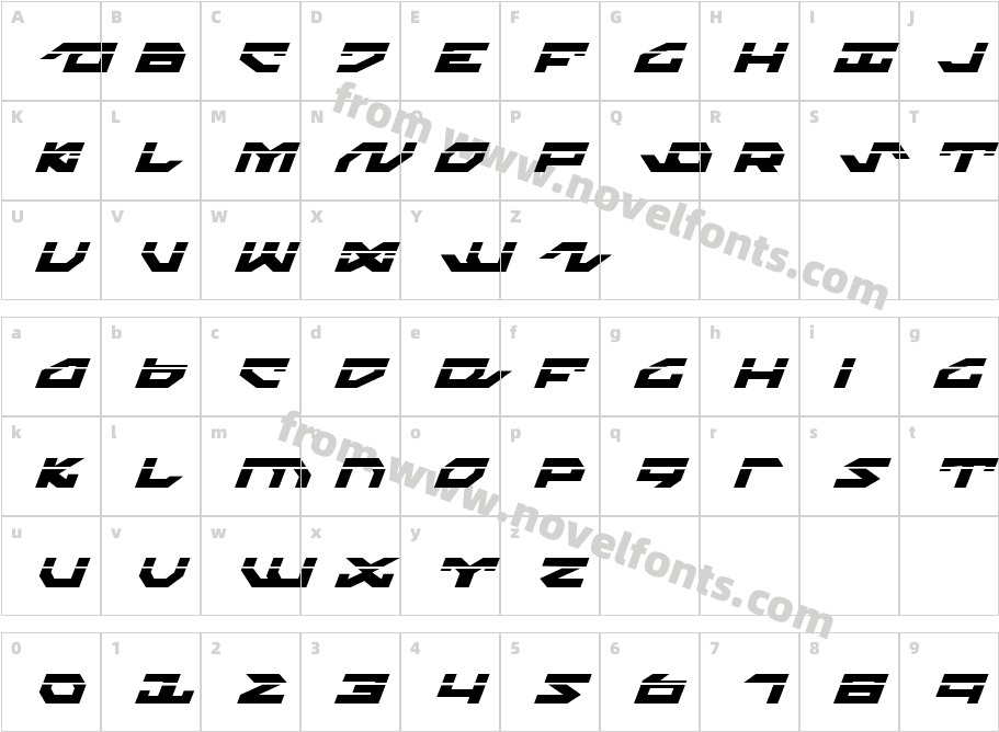 Nightrunner Laser ItalicCharacter Map