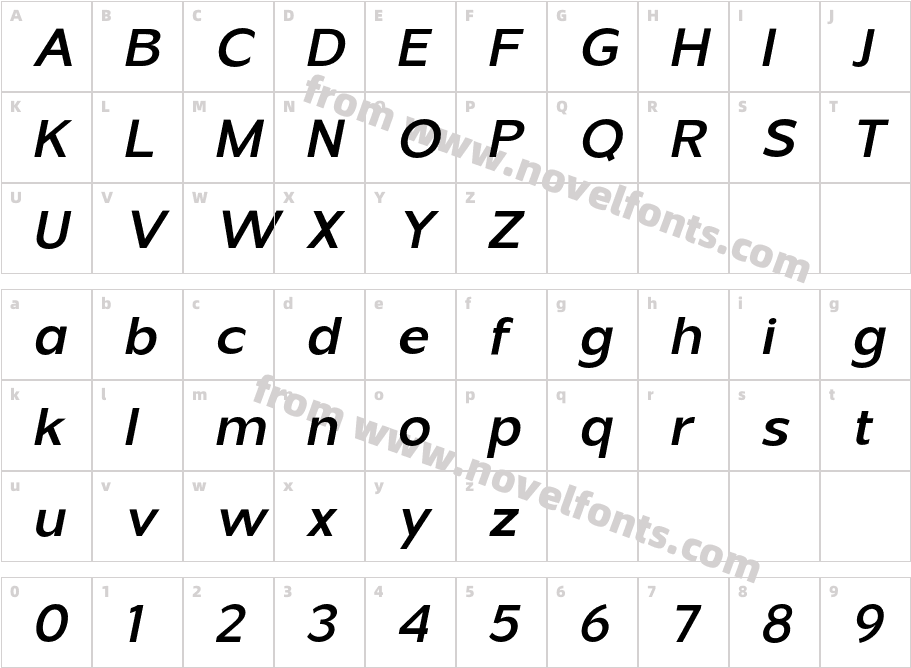 VERSATILE Medium ItalicCharacter Map