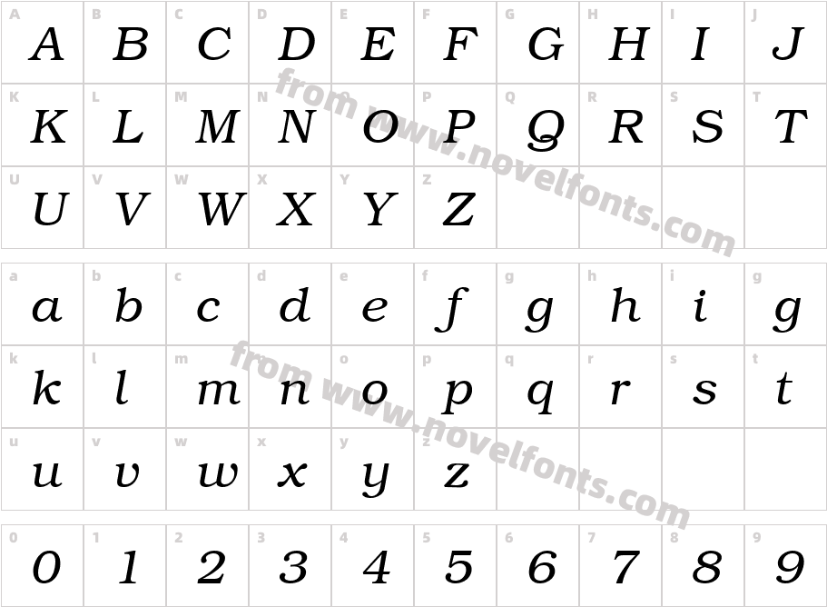 VN Bookmen ItalicCharacter Map