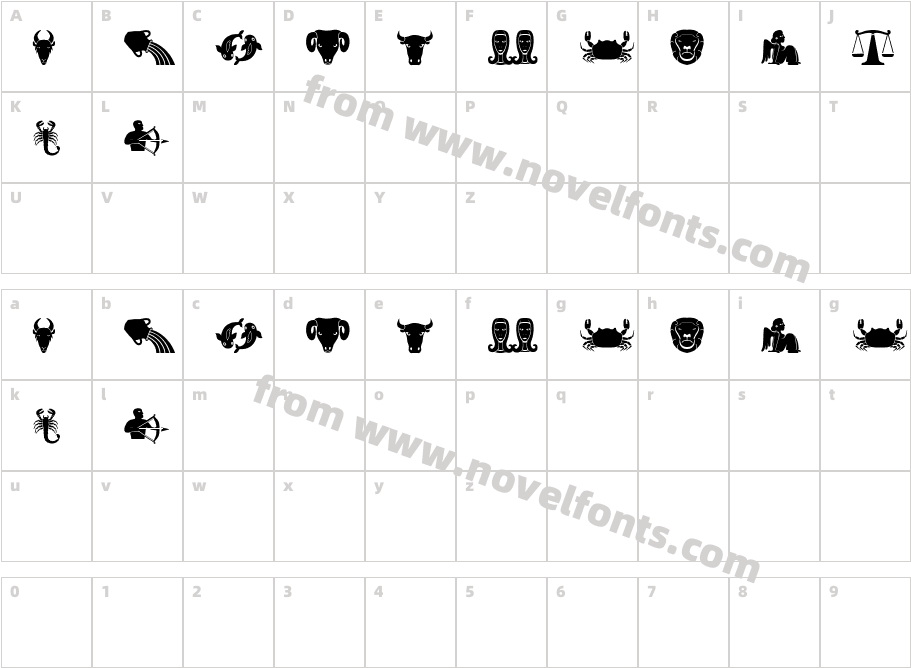 VN Zodiac RegularCharacter Map