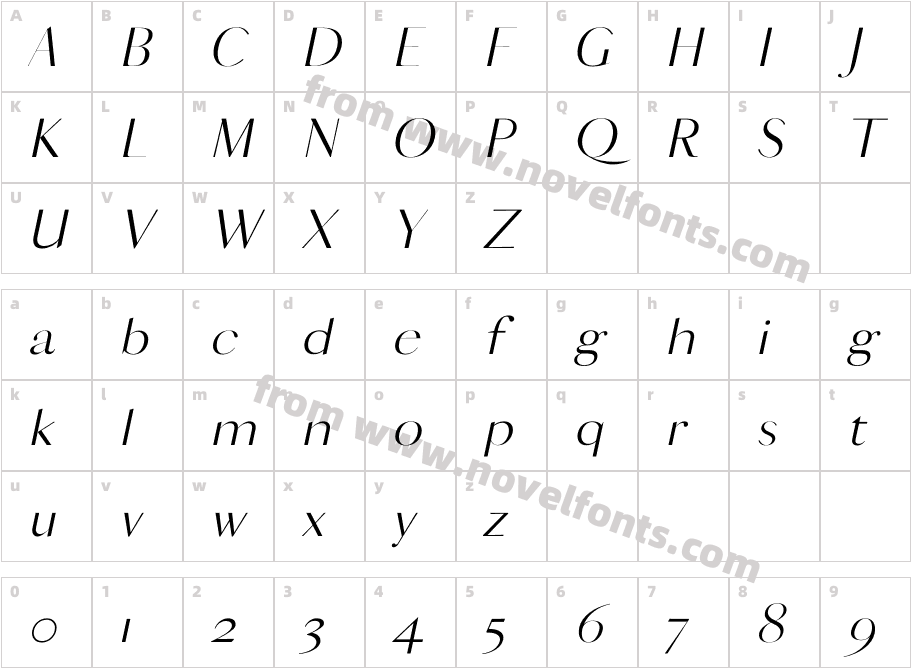 VOGUISH Light ItalicCharacter Map