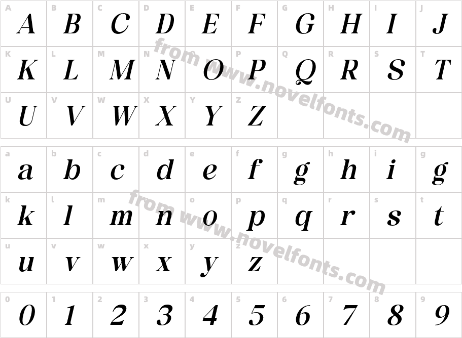 Valaneir ItalicCharacter Map