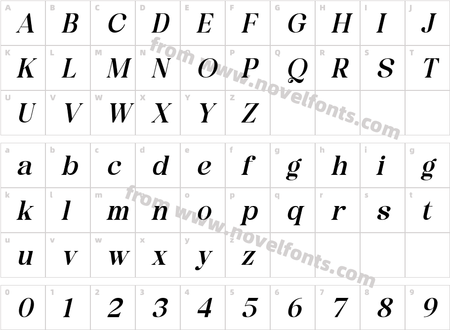 Valaneir ItalicCharacter Map