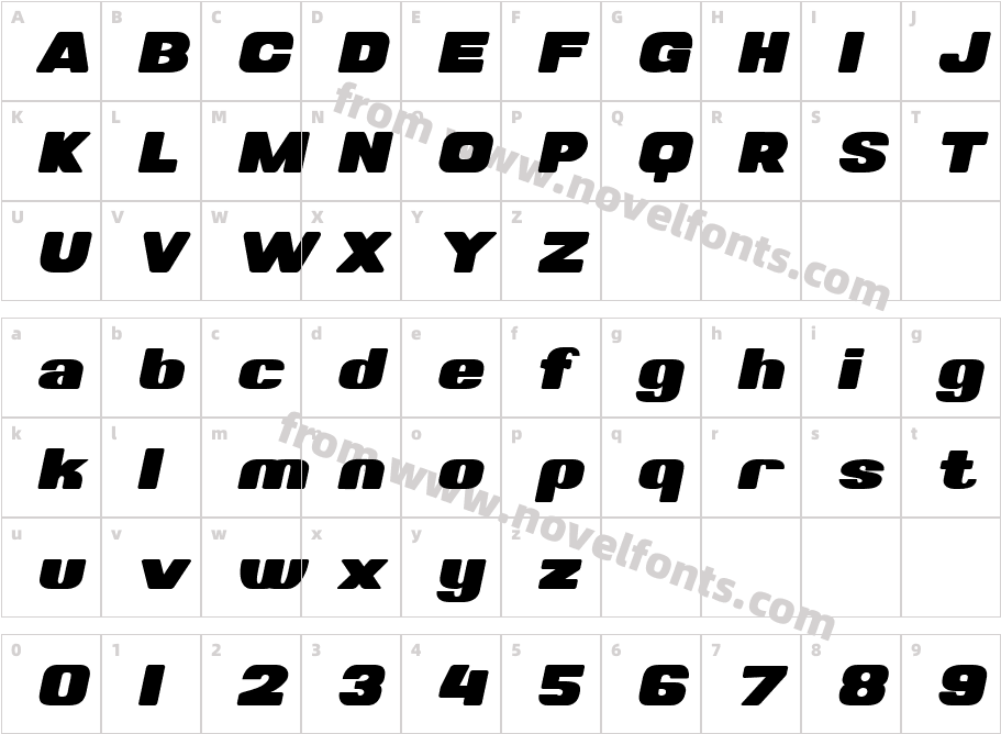 Valonik Black SlantedCharacter Map