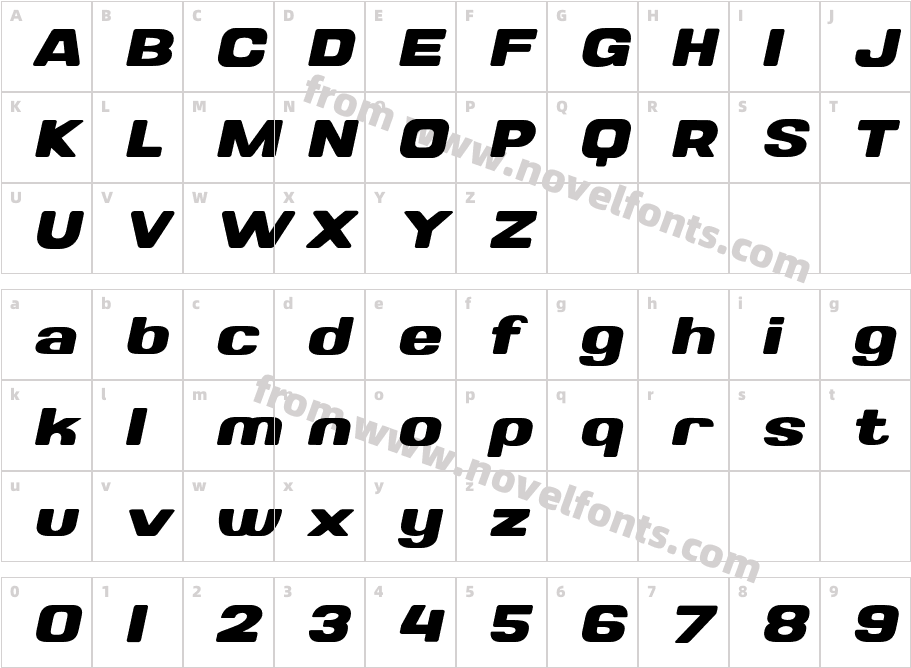 Valonik Bold SlantedCharacter Map